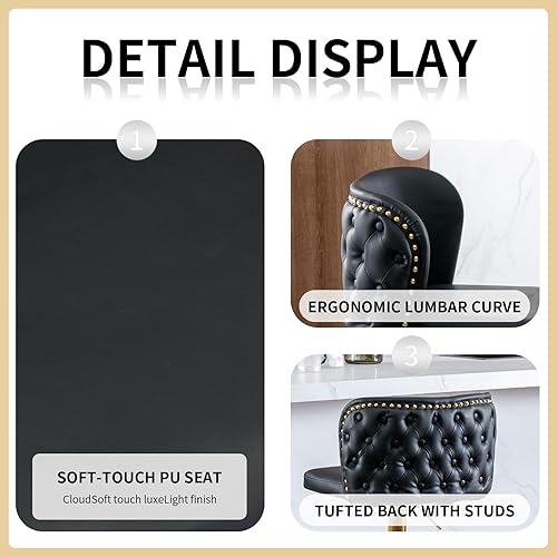 Miniatura 6 de Juego de 2 taburetes de bar modernos giratorios de altura de mostrador, sillas ajustables de piel sintética, taburetes de bar de cocina negros con