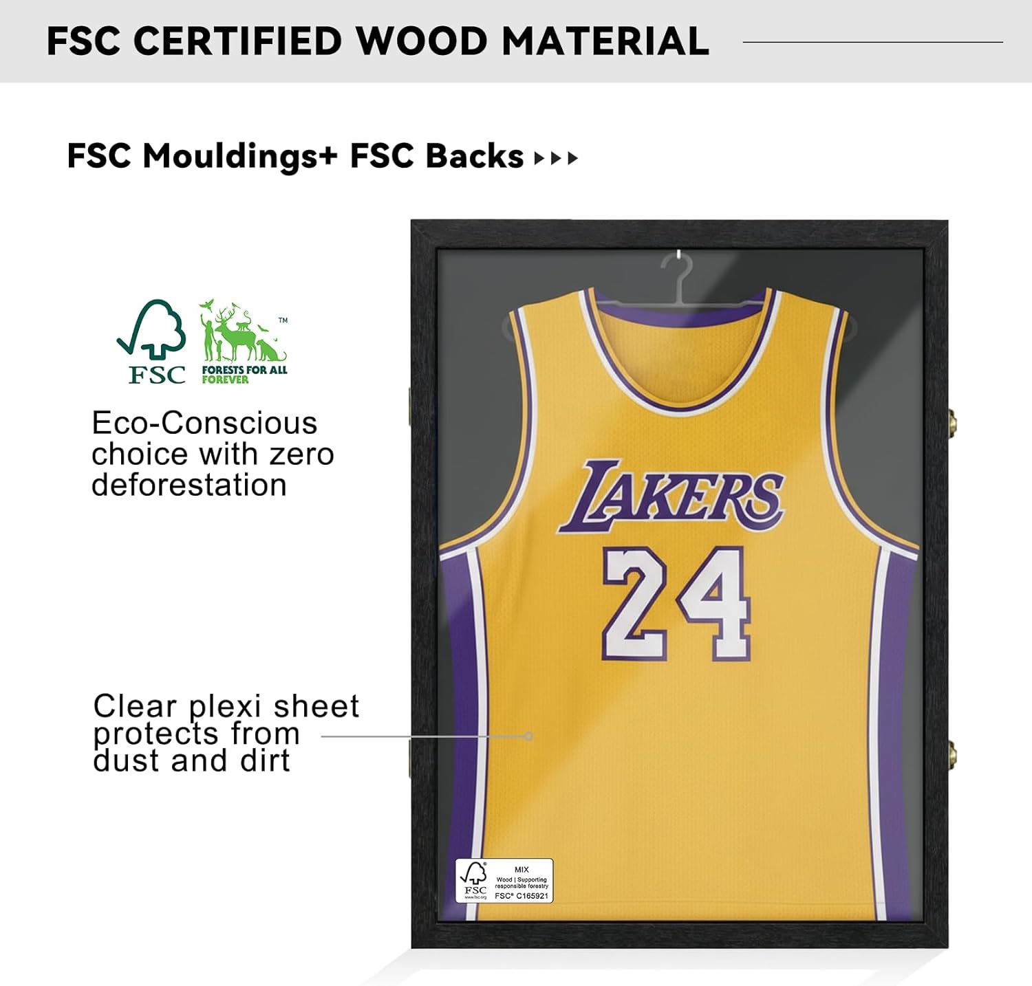 Boarding Jersey Frame Display Case, Large Lockable Shadow Box with Metal Hanger for Baseball Basketball Football Soccer Hockey Shirts,Wall Mount Showcase, Idea Gift for Sports Fan, Black, 1 Pack