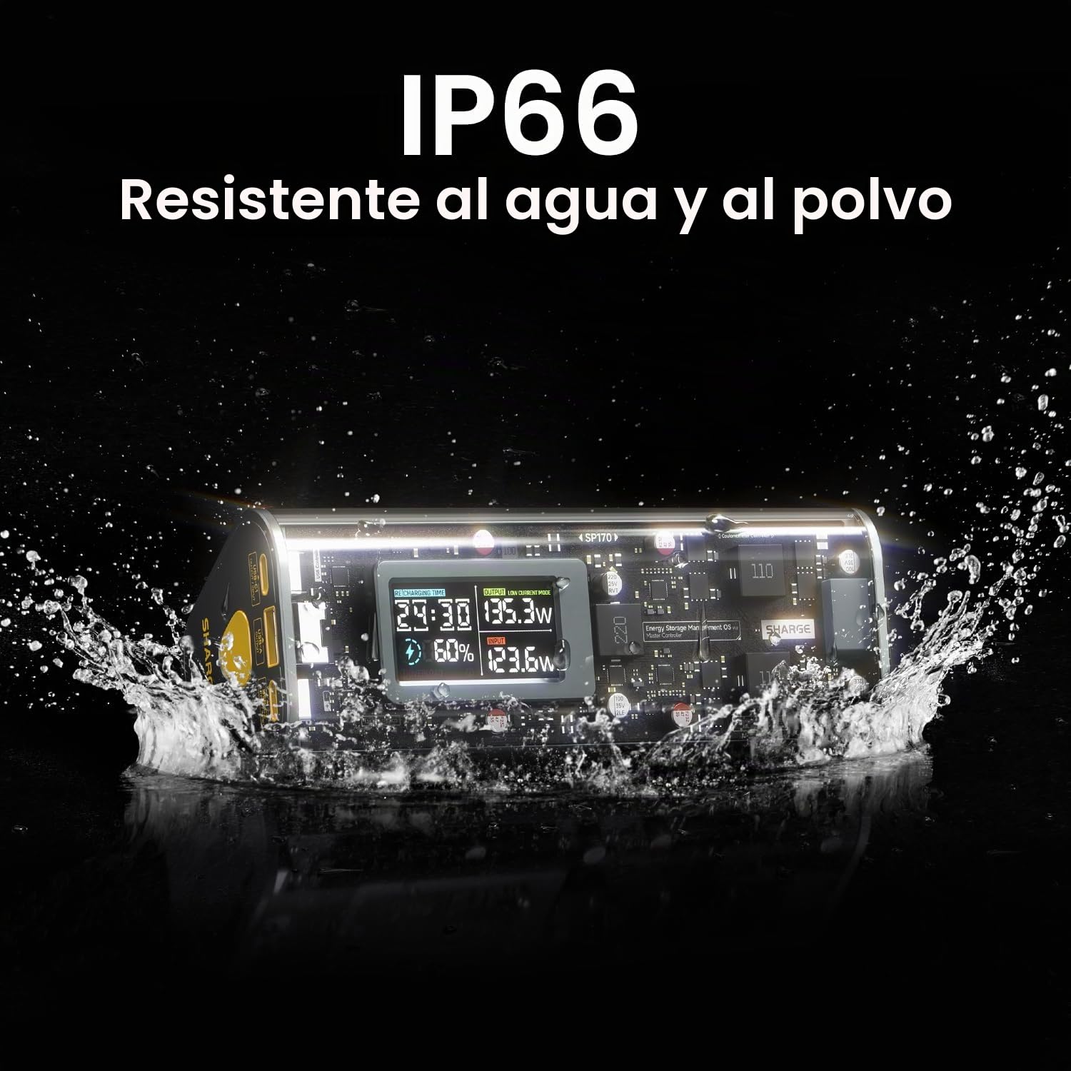 SHARGE SHARGEEK 170 Power Bank 140W Cargador portátil 24,000mAh 84,6Wh con 2 USB-C y 1 USB-A, Pantalla Inteligente, Carga Rápida PD3.1 para MacBook Pro, iPhone 16/15/14 Pro