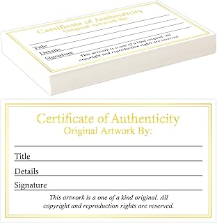 24 Pieces Certificate of Authenticity Premium Certificates Ideal for Valuations Collectibles and Artwork Gifts for Artists Artisans Handicraft Worker (3.5 x 2 Inch)