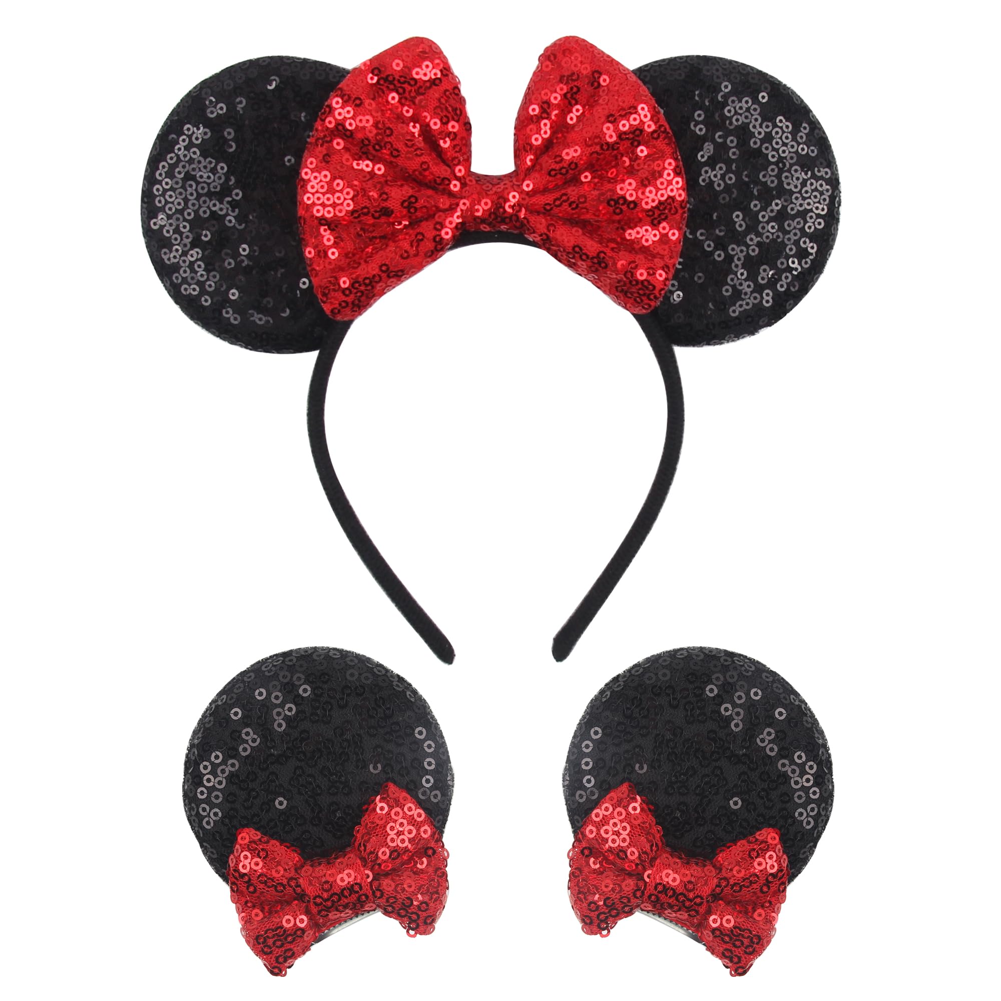 PALAY® Mickey Mouse Hair Band for Girls & Ears Hair Clips, Shiny Bow Headband for Women, Sequins Hair Bands Cute Mice Ears Clips Hair Accessories for Mickey Mouse Birthday Decoration Party Halloween (B0D9D4VWR7) Amazon Price History, Amazon Price Tracker