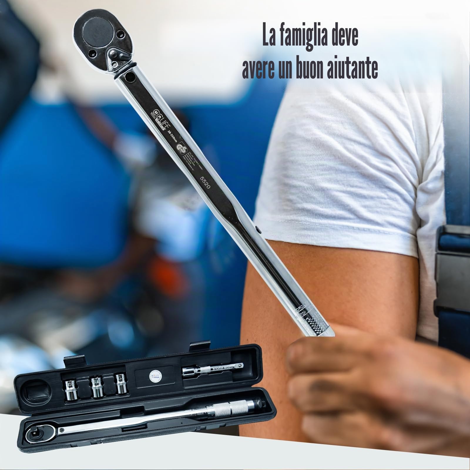 CCLIFE 6 Pezzi Chiave Dinamometrica, 1/2" 28-210 Nm Cr-V, Set di Chiavi Dinamometriche per Auto e Moto con Bussole 17mm 19mm 21mm e Barra di Prolunga 1/2'' 5''