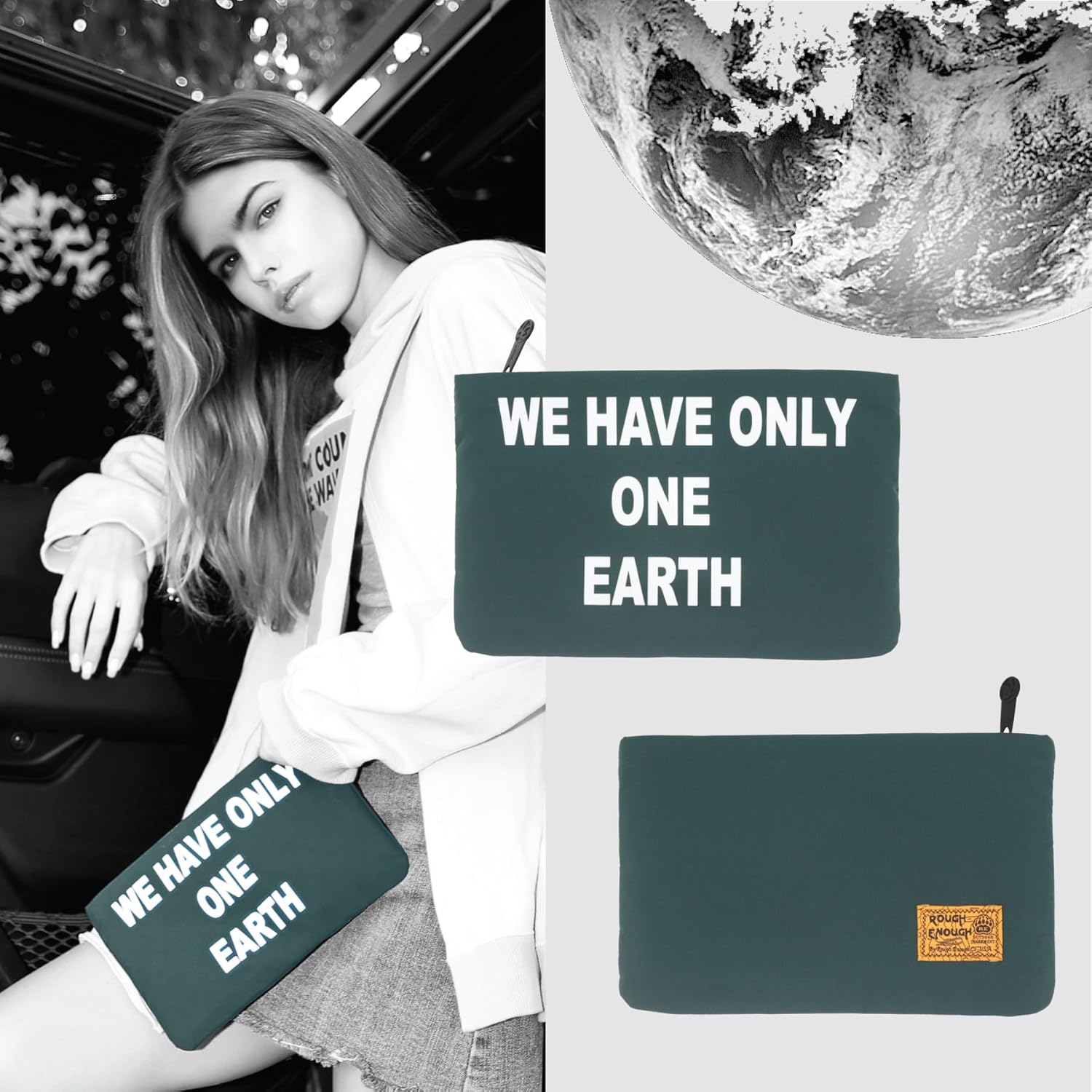 Rough Enough Large Pencil Case Pen Pouch Back to School Supplies Art Bag for Boys Girls Students Office Travel with Zipper Recycled Nylon Foam Padding