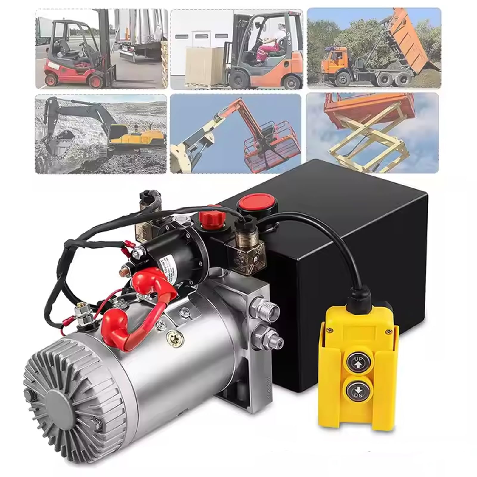 6/8/10 Quart 12V Hydraulikpumpe Doppeltwirkend Aggregat für LKW Anhänger, Schneller Start, Schnelle Ölabgabe (8L)