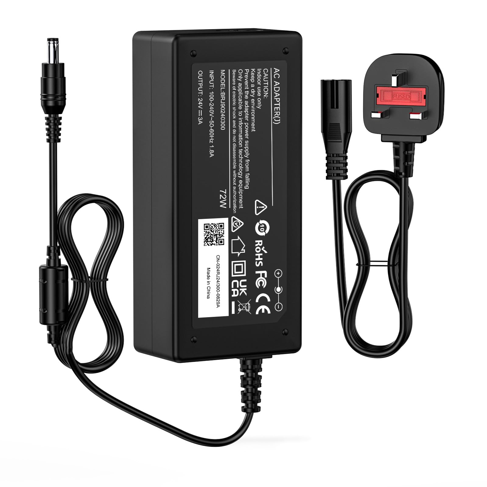 shefor 24V 3A 72W Power Supply Cable Adapter Compatible With 3D Printer,LED Strip Lights, Logitech Racing Wheel,FUJITSU Scanner,LCD Monitors,Cisco Router,Speaker Adapter Cable, UK plug,Wall Charger