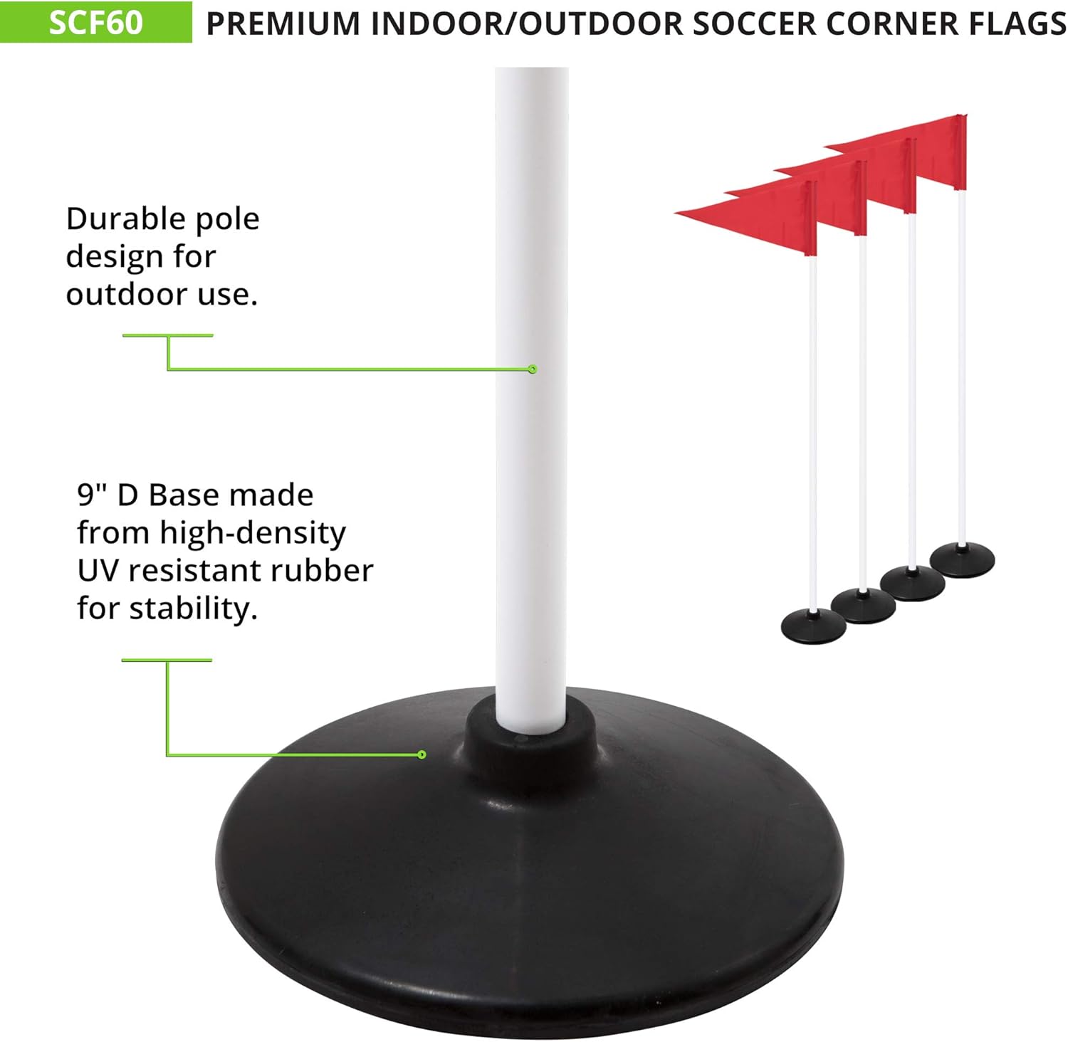 Champion Sports Soccer Corner Flags – Set of 4, 60" Poles with High-Visibility Nylon Flags for Indoor & Outdoor Field Marking