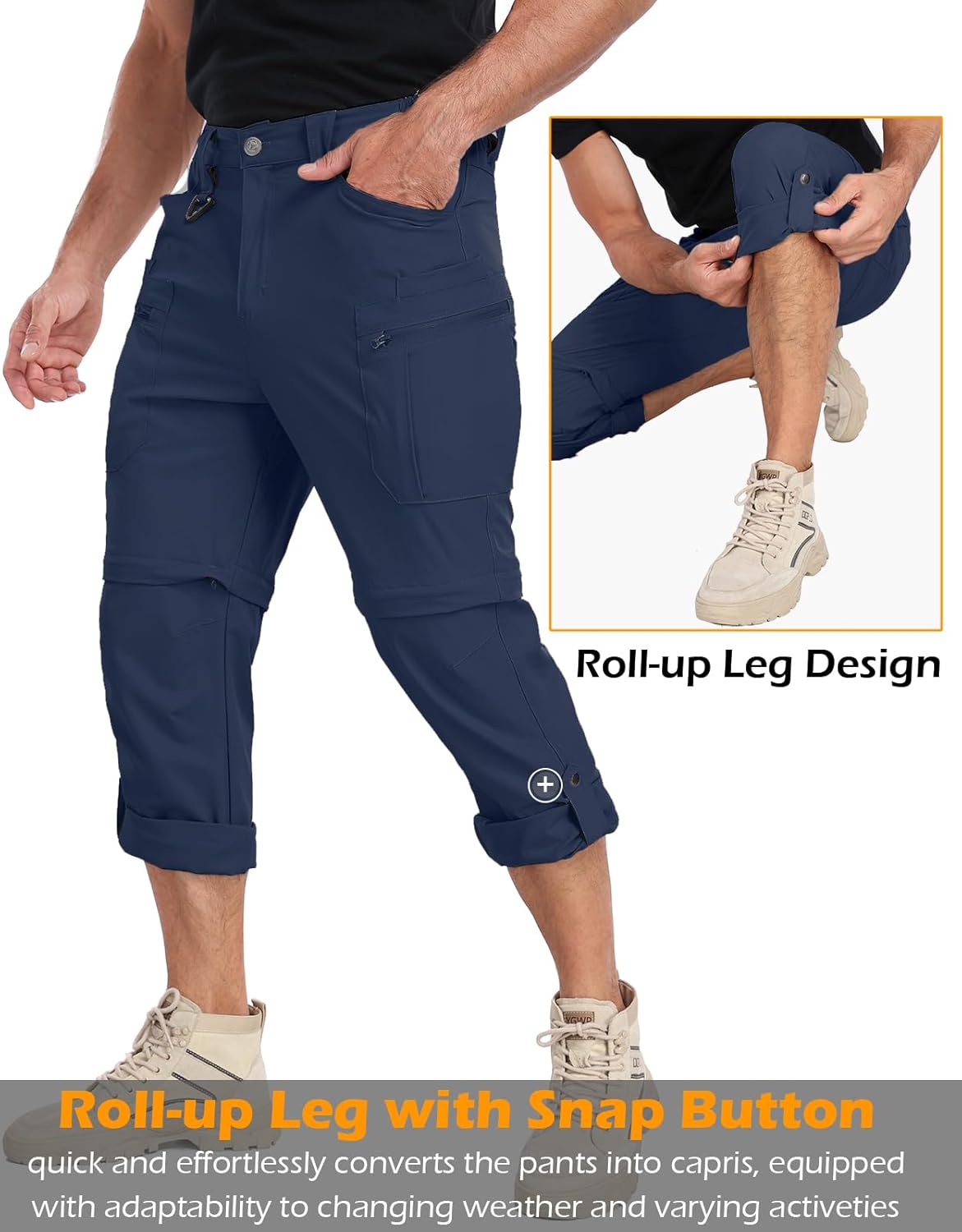 NAVEKULL Men's Convertible Hiking Pants Lightweight Quick Dry Zip Off Outdoor Fishing Tactical Cargo Pants with Roll-Up Legs - Image 6
