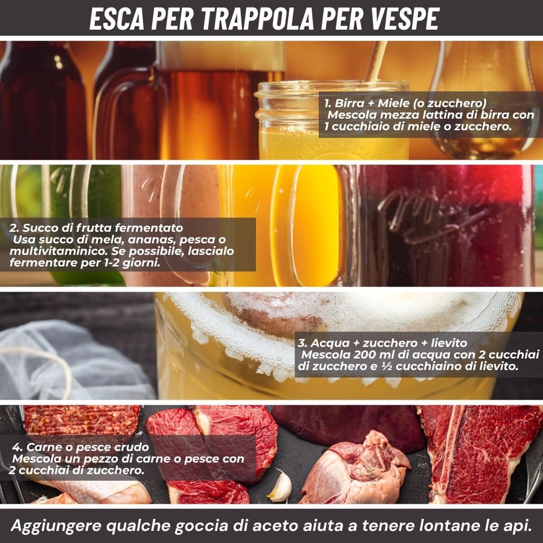 Trappole per vespe esterne | Trappola per appendere o posizionare | Soluzione anti-vespe | Trappola riutilizzabile contro vespe | senza esca attrattiva di vespe | ecologica.