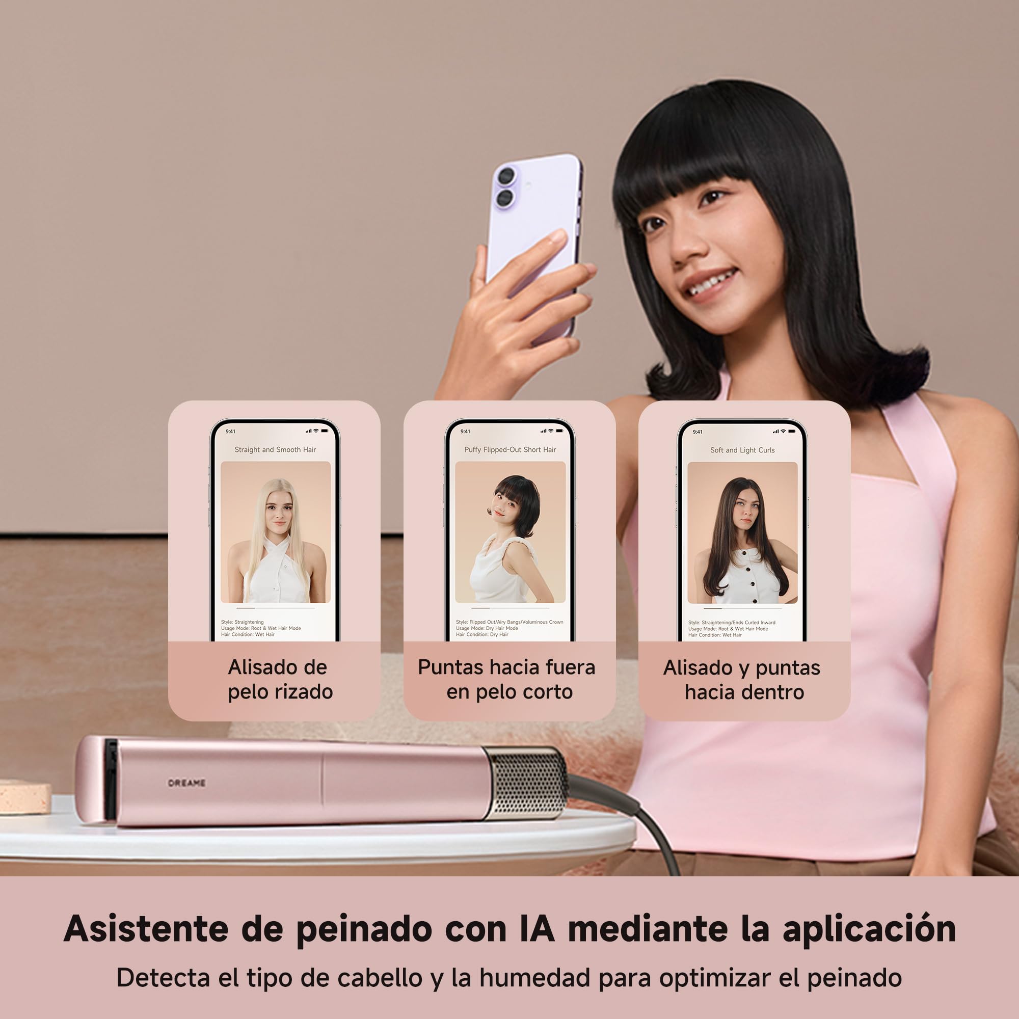 DREAME Aero Straight Pro Plancha Secador 2 en 1, Canal de Doble Flujo de Aire, Styling AI, Alisado Wet-to-Dry, Modo Cuidado Raíces 57°C, Triple Protección Cabello, Motor 110.000RPM, Pantalla Smart