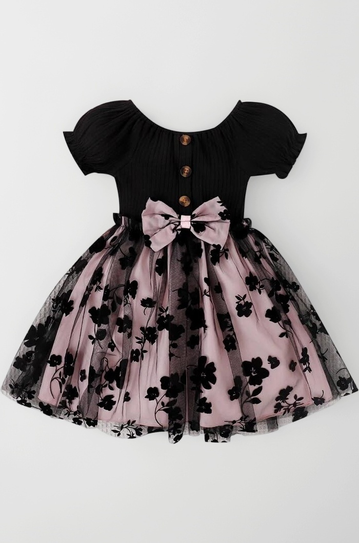 Baby Girl's Elegant and Sweet Mesh Splicing Dress for Party || Frock for Girls || Short Sleeve Dress for Girls ||Fency Dress||(KD-134)