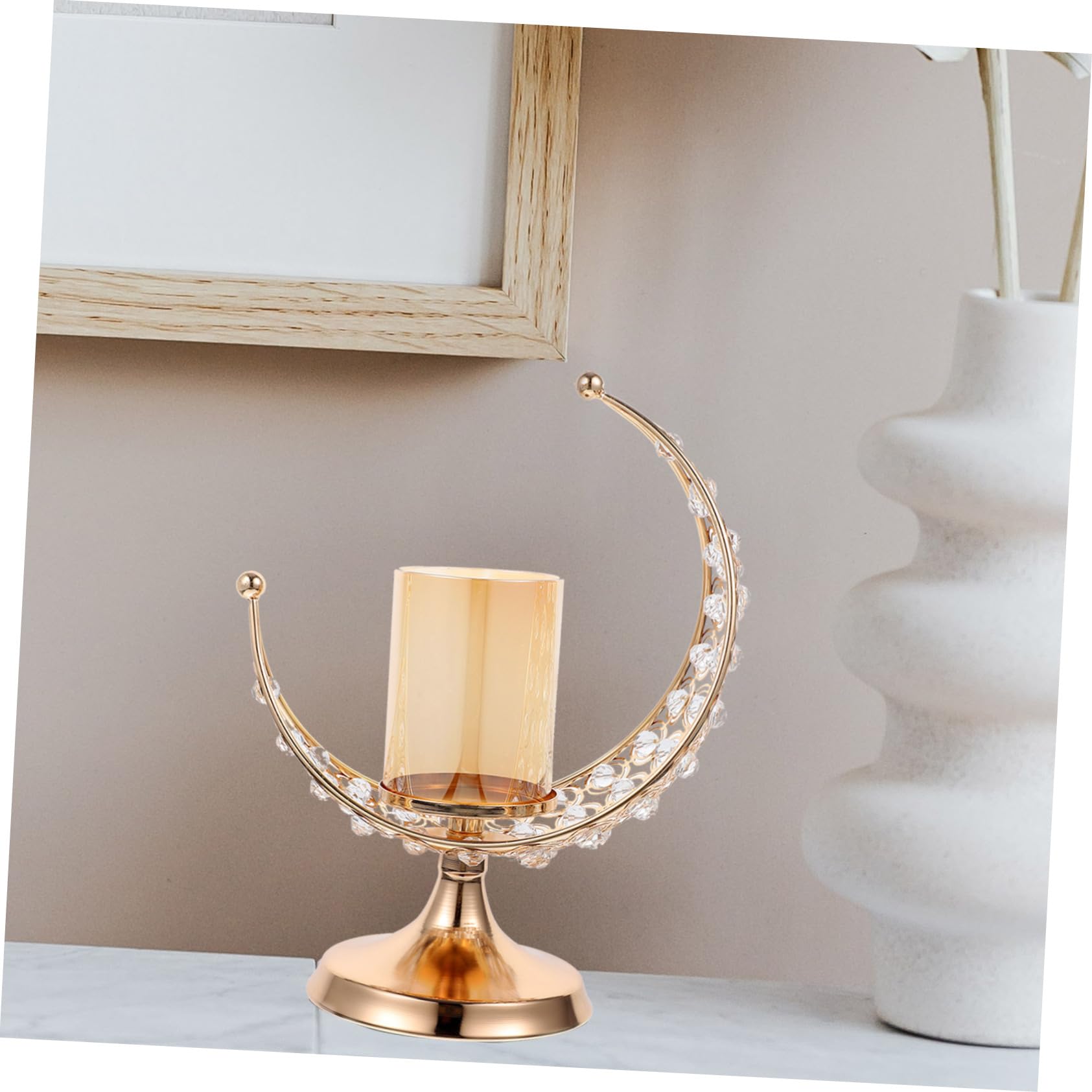 Candelabro Retro Dorado de Hierro en Forma de Luna