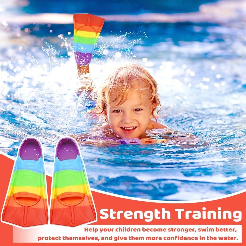 NAVESO Pinne Bambino, Pinne Snorkeling Bambino, Pinne Corte, Pinnette Nuoto Piscina Corte In Silicone, Pinne Da Allenamento Per Il Nuoto( XXS, Arcobaleno)