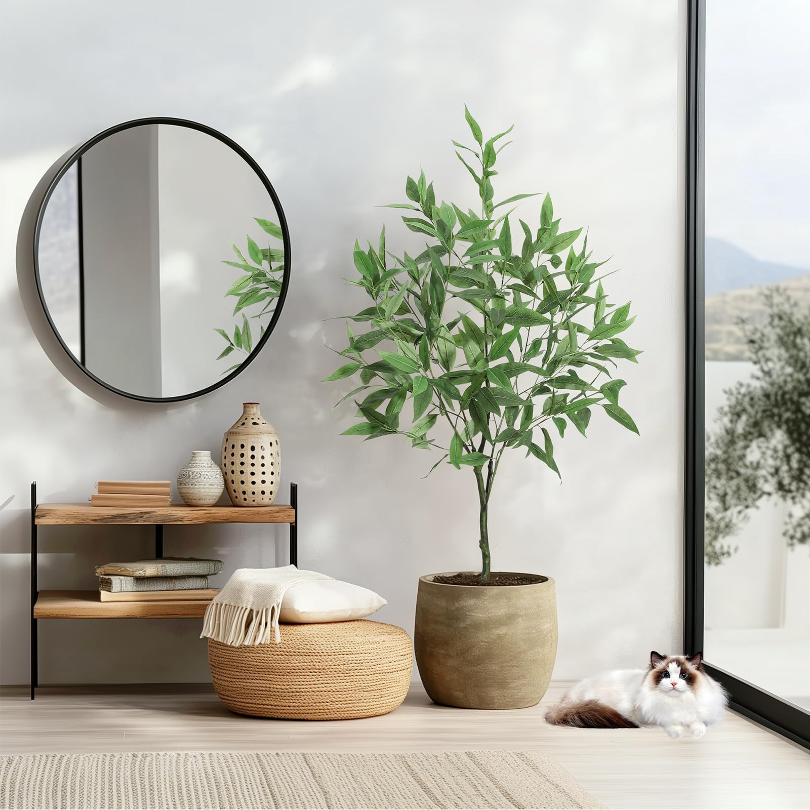 Garvee Eucalyptus Artificiel 150cm, Arbre Artificiel avec Pot, Plante Artificielle Décoration Intérieure et Extérieure pour Bureau, Salon, Jardin