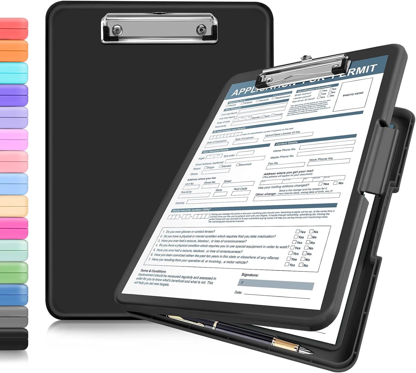 ANZNKU Clipboards with Storage, 13x9.6 Heavy Duty Nursing Clipboard Foldable, Plastic Storage Clipboard with Pen Holder, Cute Clip Board Folder for Teacher Nurse Work, School & Office Supplies(Black)