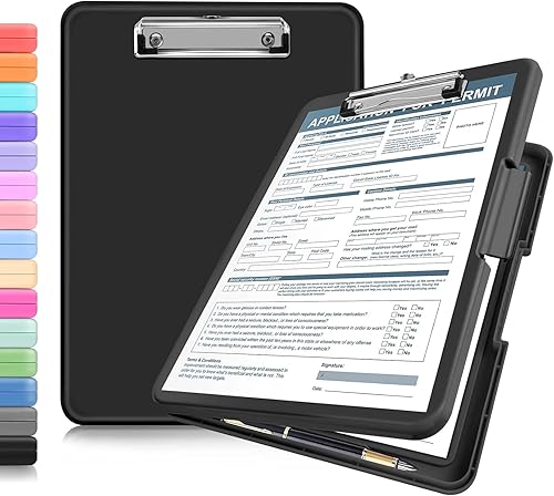 ANZNKU Portapapeles con almacenamiento, 13 x 9.6 pulgadas, portapapeles de enfermería resistente, portapapeles de plástico con soporte para