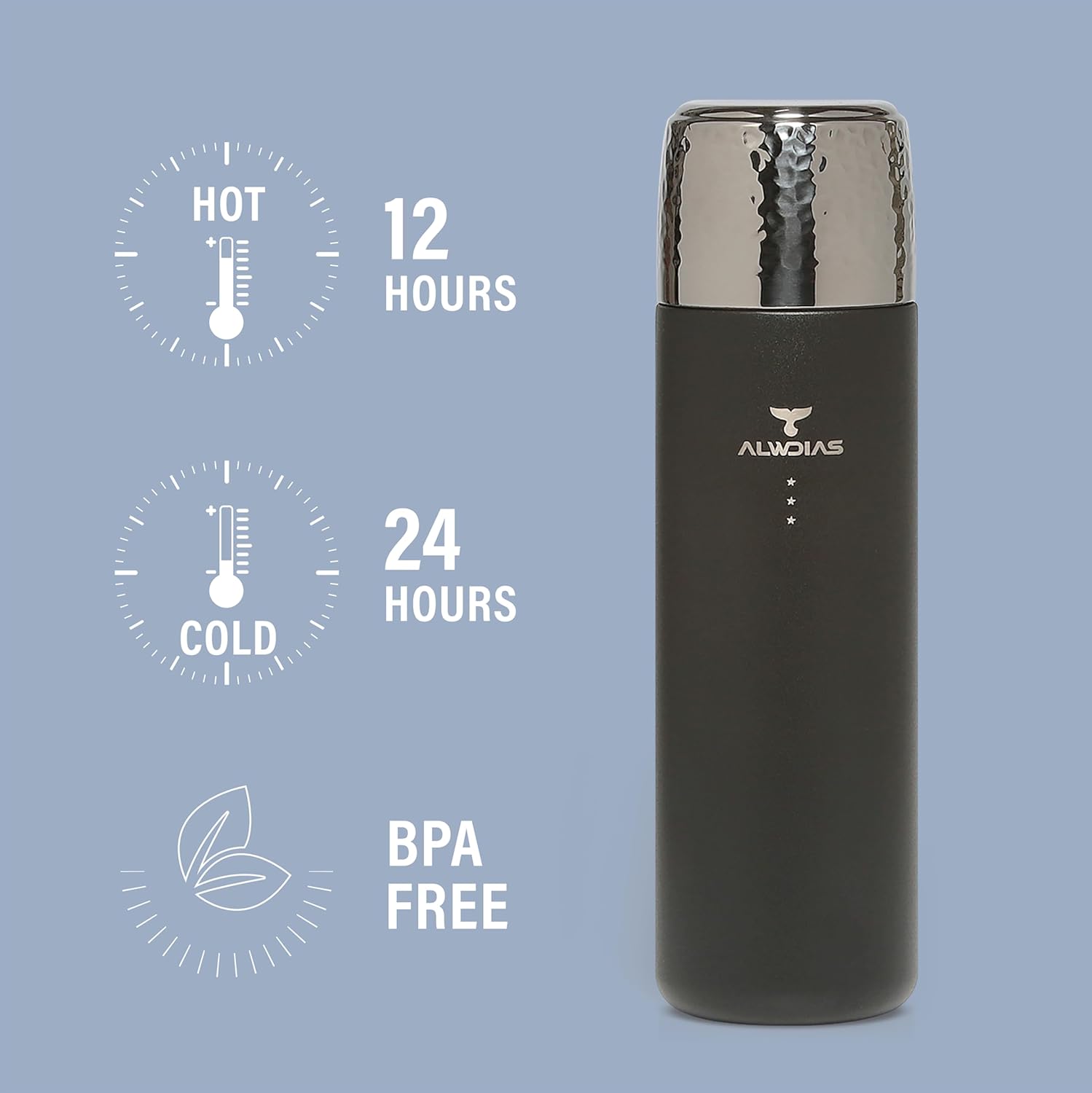 Thrista Vacuum Insulated 316 Stainless Steel Flask for Hot & Cold Drinks | Leak-Proof Bottle with Titanium Infuser | Compact Design Ideal for Men, Women, and Loved Ones | 16.9oz, Black