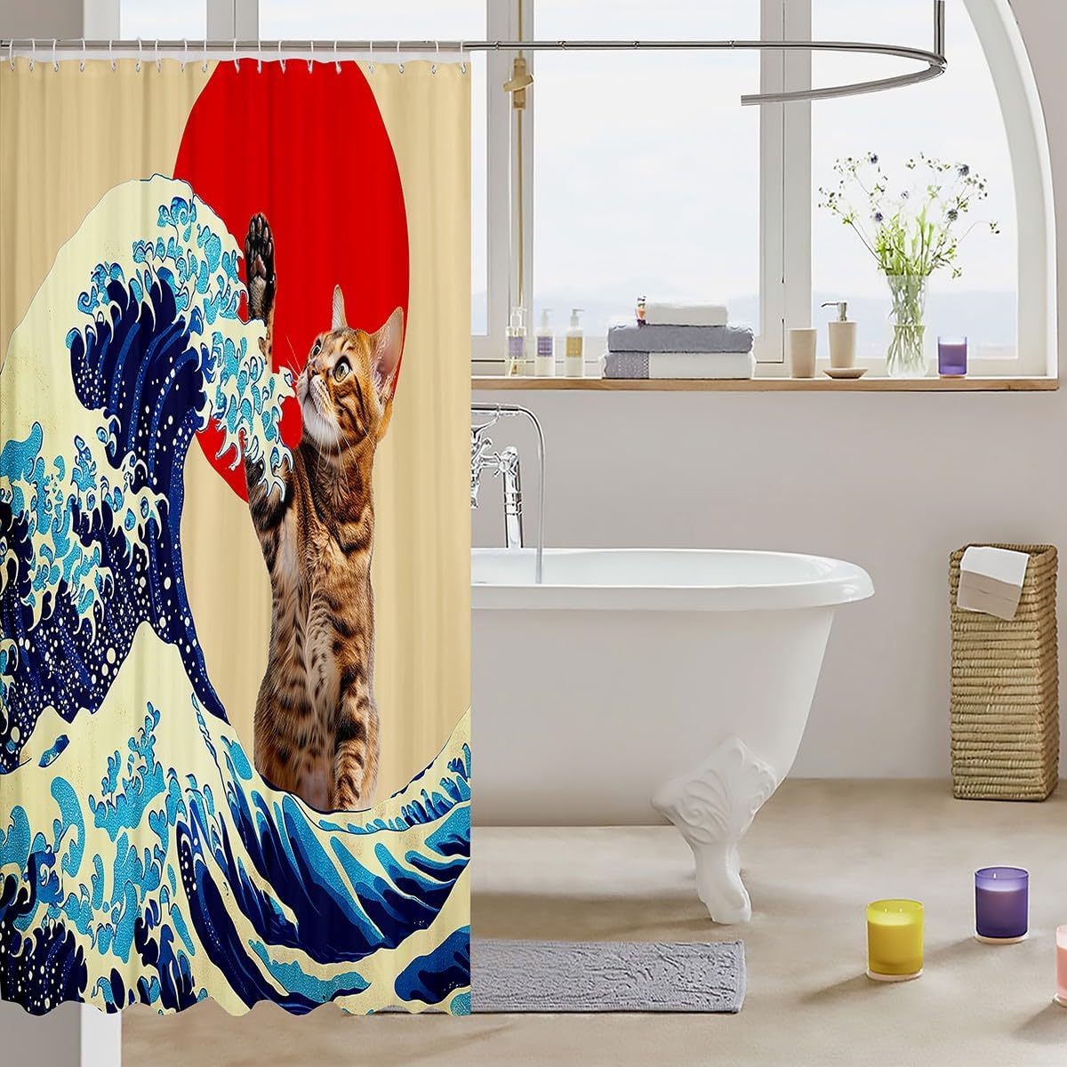 jejeloiu Japanese Cat Shower Curtain 72"x72" Bathroom Boys Girls image 3