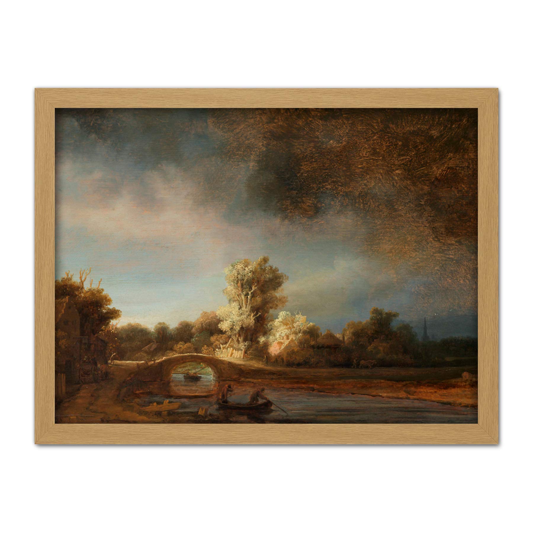 Artery8 Rembrandt Landscape With A Stone Bridge Landscape Artwork Framed Wall Art Print 18X24 Inch