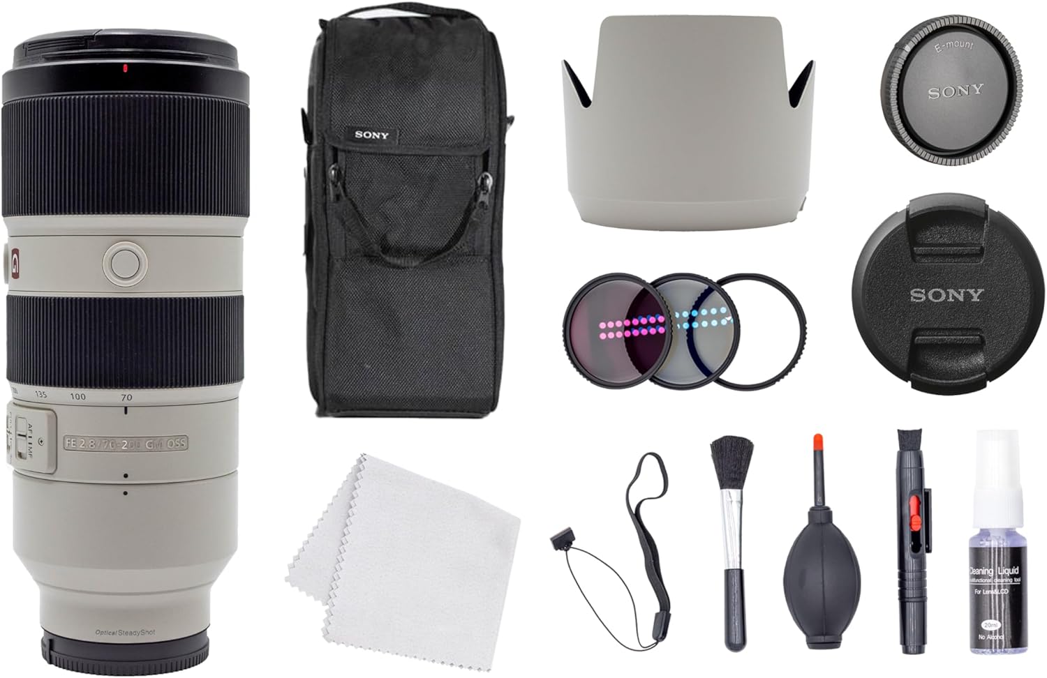 Sony FE 70-200mm f/2.8 GM OSS Lens (SEL70200GM) + Filter Kit + Lens Cap Keeper + Cleaning Kit (Renewed)