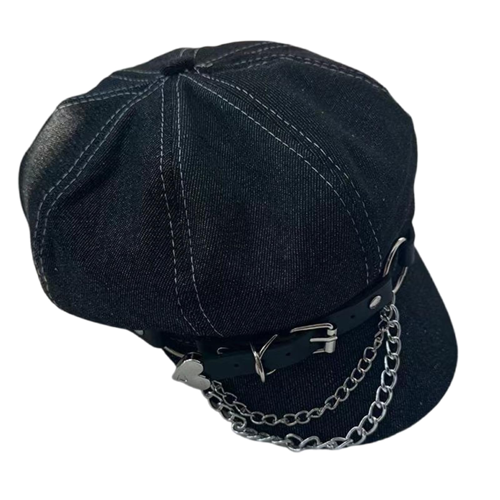 XUZHID Fashion Octagonal Cabbie Hat Chain Belt Hat Newsboys Caps Painters Hat All Matching Punk Hat for Party and Casual