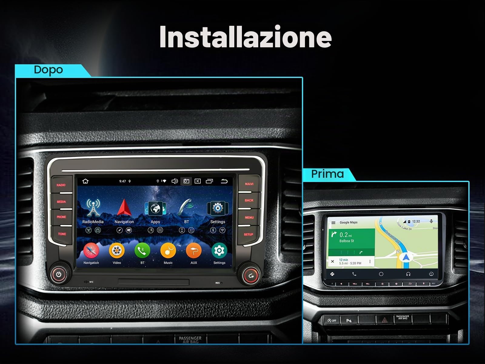 7" Android 16 Autoradio per VW Caddy T6 Crafter 2 Amarok Polo Skoda Yeti | 4GB+64GB GPS Navigatore Touchscreen Bluetooth Wireless CarPlay Android Auto Radio FM DSP WiFi Canbus