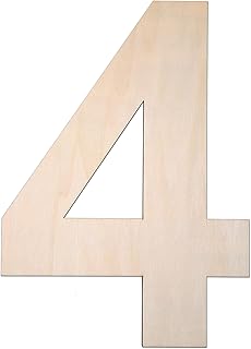 12 Inch Wooden Number 4, 1/4 Inch Thick Large Unfinished Wood Letter for DIY Crafts Home Wall Decor