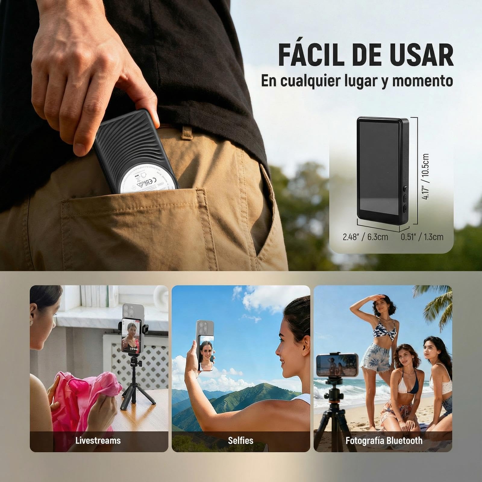 NEEWER Basics - Pantalla magnética de 4 Pulgadas para Vlog Selfie Compatible con iPhone, Monitor de cámara Trasera de teléfono inalámbrico con Control remoto/1500 mAh para Youtube TikTok, no