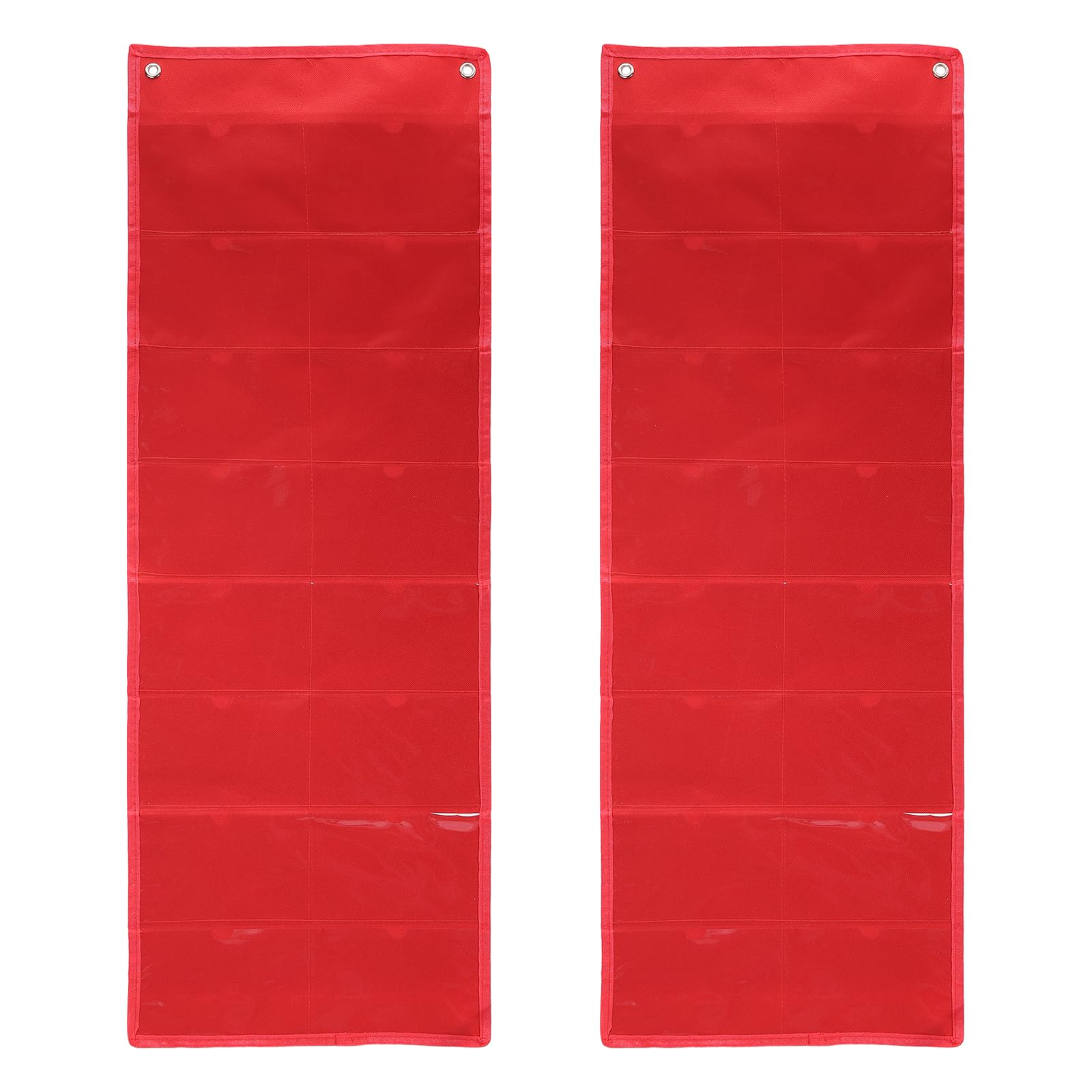 PATIKIL 2 Pcs 10x16CM Index Card Holder Sleeve, 16 Card Slots Organizer Sleeve, PVC Clear Organizer Hanging Wall Pocket Chart for Office Classroom Library Home Organization, Red