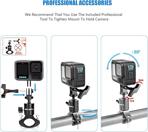 Miniatura 3 de SKYJFFJ Soporte de manillar de cámara MTB con cabezal de bola para Gopro Hero 111098,360 grados giratorio de aluminio para bicicleta, motocicleta,