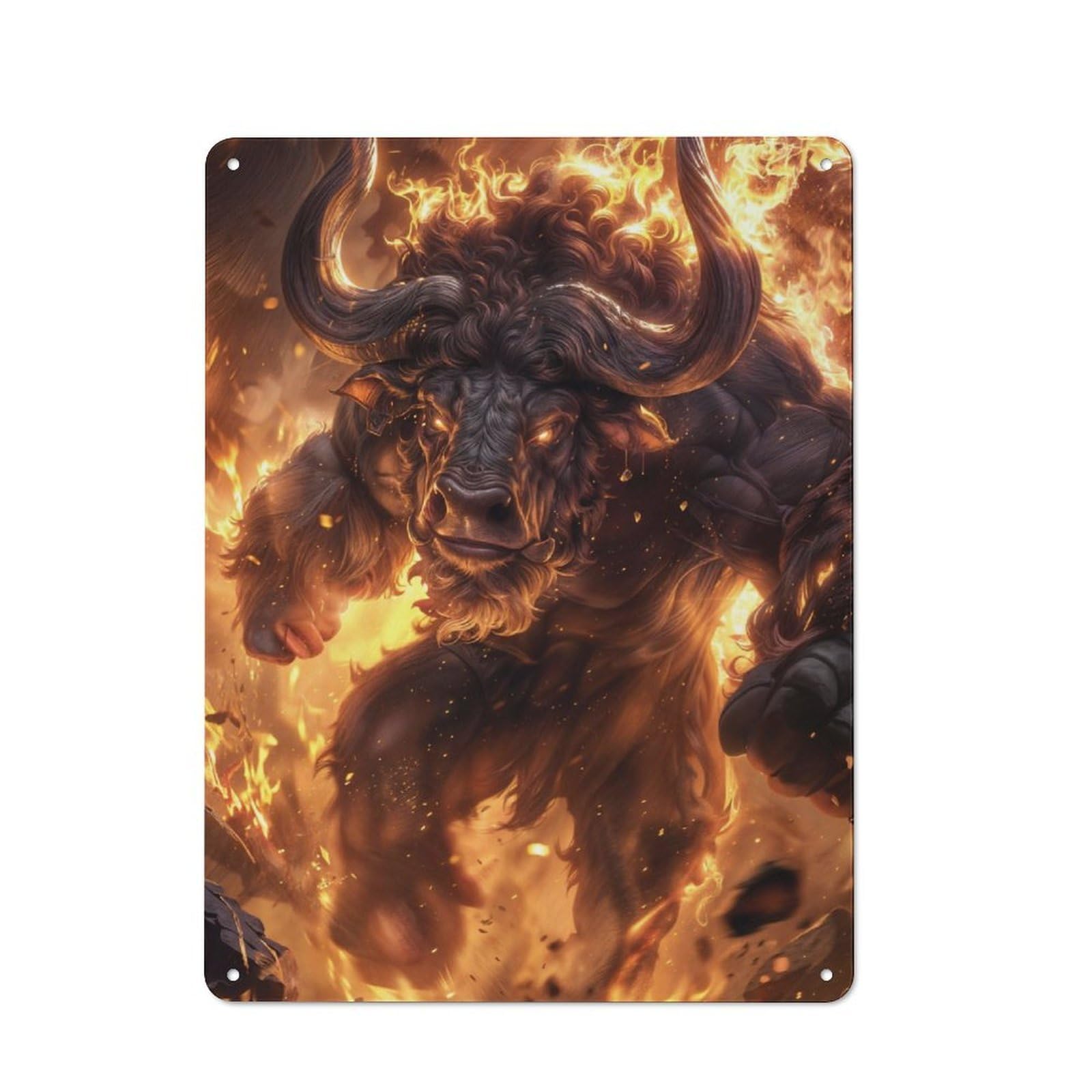 Junmoney Flaming Minotaur Charge For Garden Room Or Summerhouse, Vintage Tin Sign 40X30cm, A Metal Wall Feature For Garden Rooms And Summerhouses