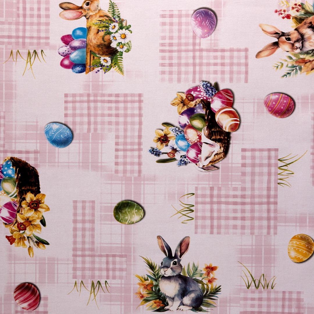 laro Wachstuch-Tischdecke Abwaschbar Wachstischdecke PVC Plastik-Tischdecken Eckig Meterware Abwischbar, Muster:Osterhase Rosa, Größe:140x500