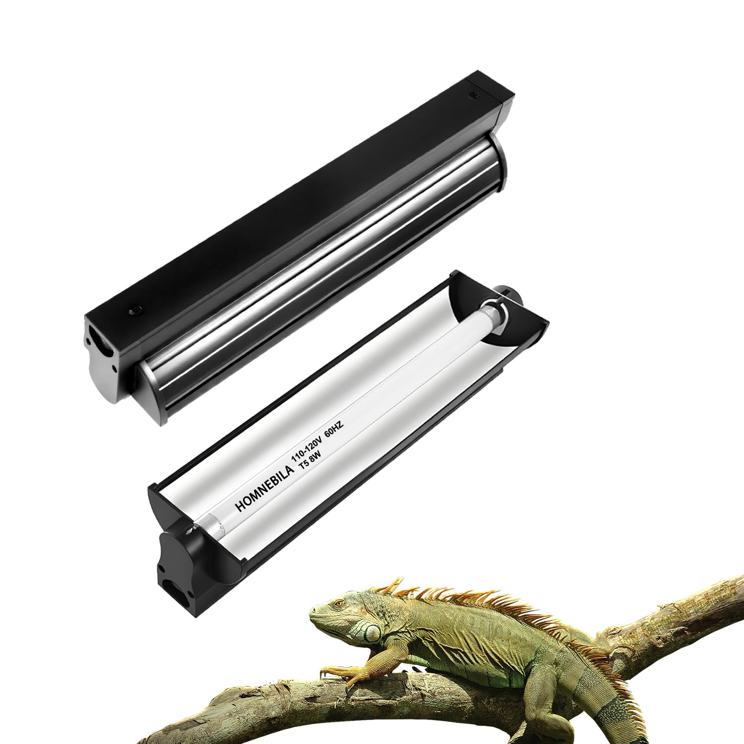 Homnebila T5 10.0 UVB Reptile Light Fixture, T5 UVA UVB Light Tube Lamp Blub 8W 12" for Bearded Dragon, Tortoise,Desert Lizards,Leopard Gecko,Reptile & Amphibian Lamp