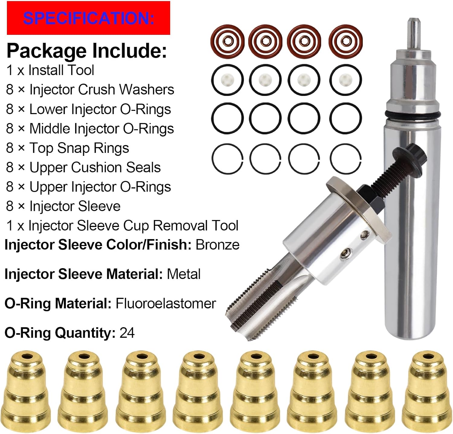SMMS Injector Sleeve Cup Installation Removal Tool Kit for Ford Powerstroke 7.3L F250 F250 F350 F450 F550 E550 1994-2003 7.3L Removal Install Kit 2 With Oring Kits Without Brushes