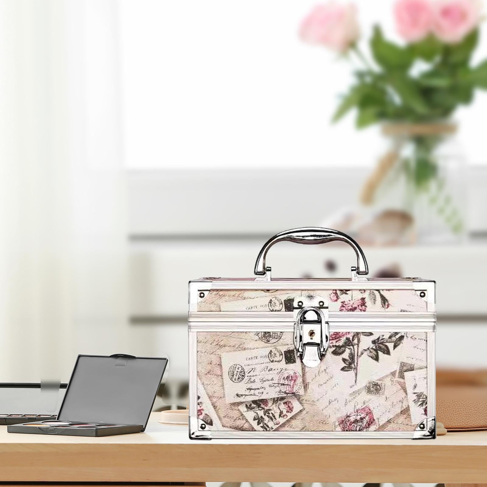 Tragbarer Beauty Organizer mit Spiegel, Reise Make Up Tasche für Damen, S-Umschlag