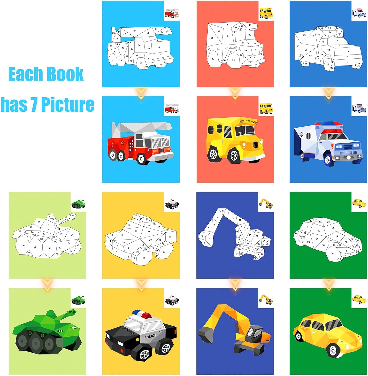 Sticker Paint Books for Kids Ages 4-8 Sticker Number Puzzle Vehicles Sticker Activity Book for Kids Ages 3 4 5 6 7 8 Birthday Party Favors Plane Car Travel Toys(Vehicles) - Image 3