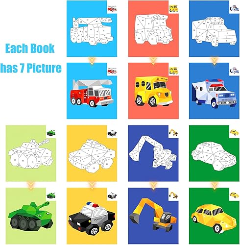 Miniatura 3 de Manualidades para niños de 4 a 8 años, 6 a 8 años, libros de números de pintura de dinosaurios y vehículos, libro de calcomanías para niños y niñas,