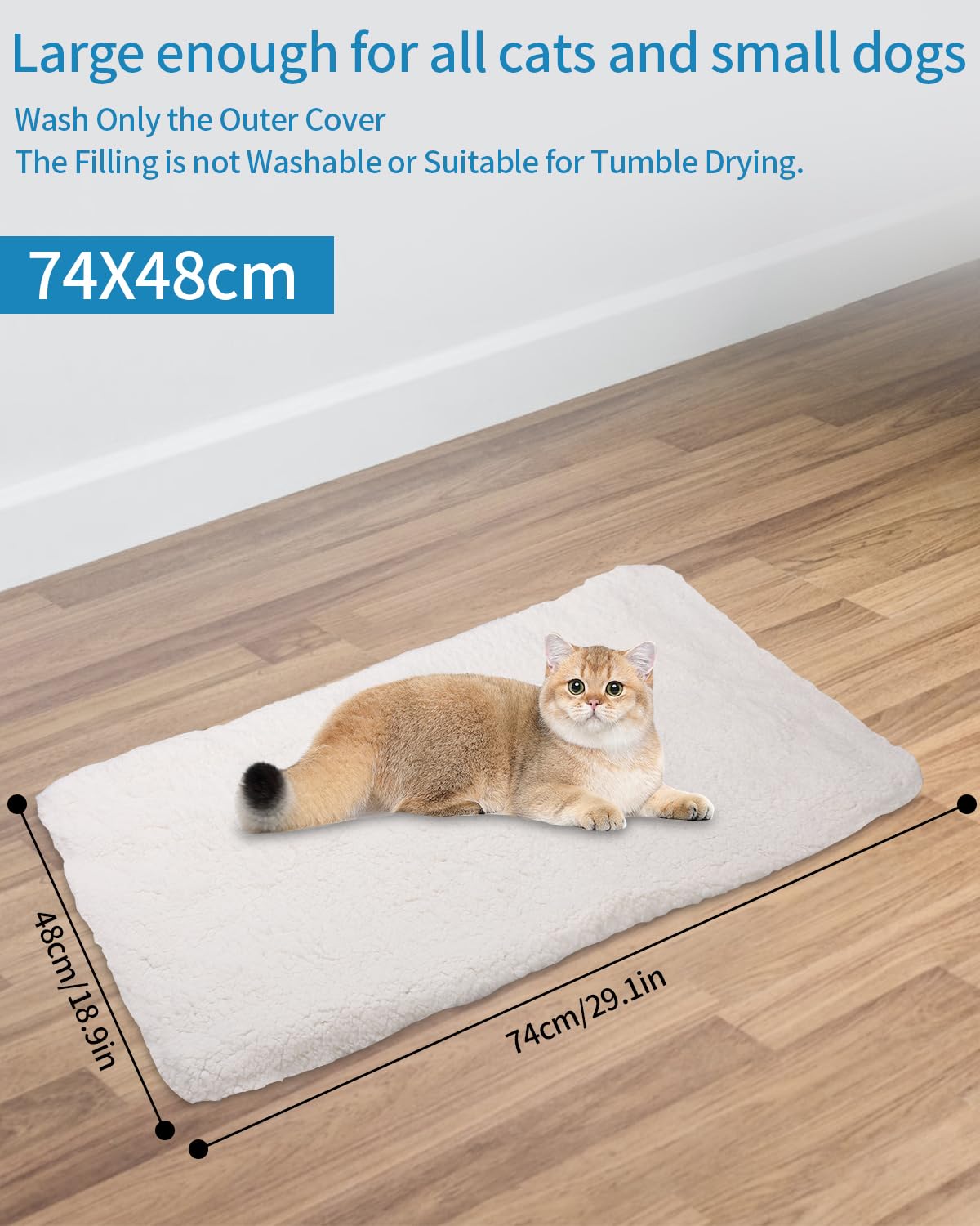 TIDEVAN Tapptino Autoriscaldante Gatto,74 x 48 cm Tappetino Riscaldante Gatto Tappetino Autoriscaldante Coperta Autoriscaldante per Gatti e Cani Rimovibile e Lavabile Morbido e Confortevole(Bianco)