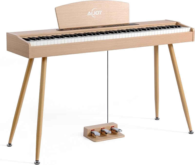 Teclado de piano digital AiJoy, acción de martillo totalmente contrapesada de 88 teclas, roble | Piano eléctrico de tamaño completo para principiantes y músicos domésticos, pantalla LCD, pedal triple, compatible con conexión USB-MIDI/inalámbrica