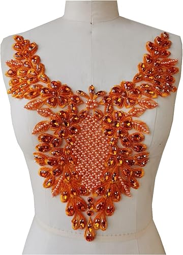 Miniatura 3 de Apliques de encaje hechos a mano con diamantes de imitación para coser a mano, parches para ropa de vestir, falda y cuello accesorios (negro)