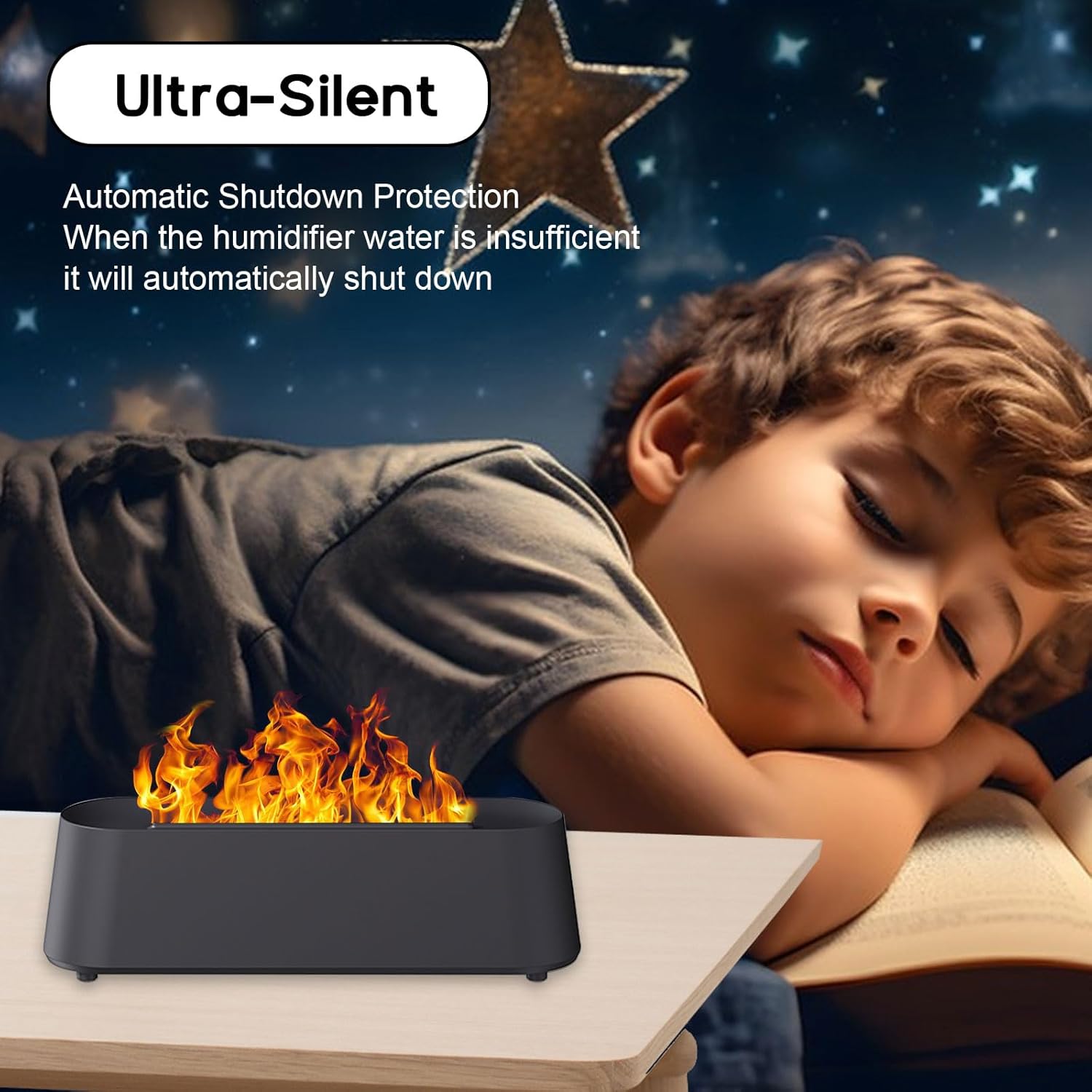 Flame Diffuser Humidifier, 7 Color Flame Air Diffuser Humidifier 300ml Oil Diffuser Flame for Home, Office, Timer and Waterless Auto Off