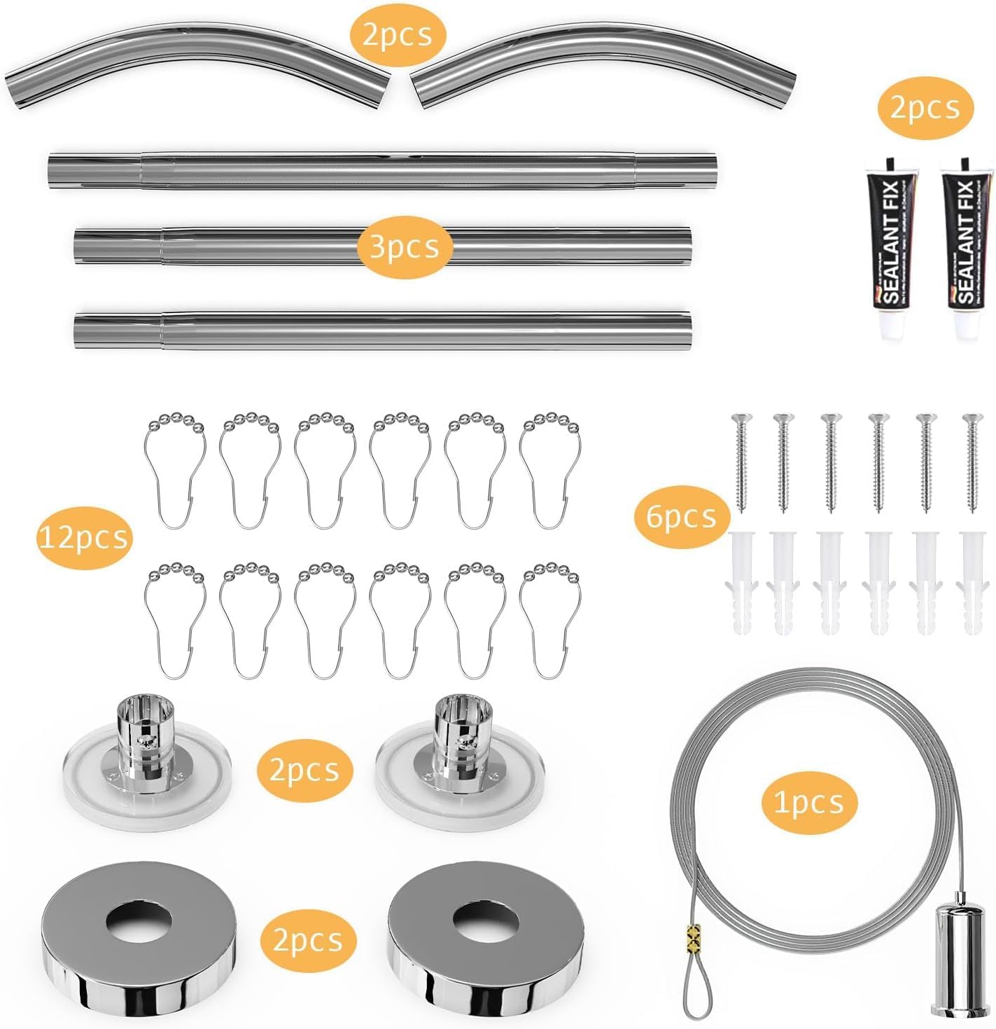 Diamond-Shaped Corner Shower Curtain Rod (Both Sides: 17.5"-26", Middle: 21"-26.5") - No Sag Adjustable Shower Curtain Rod, Genuine 304 Stainless, Rust-Free, Ideal for Bathrooms & Dressing Rooms.