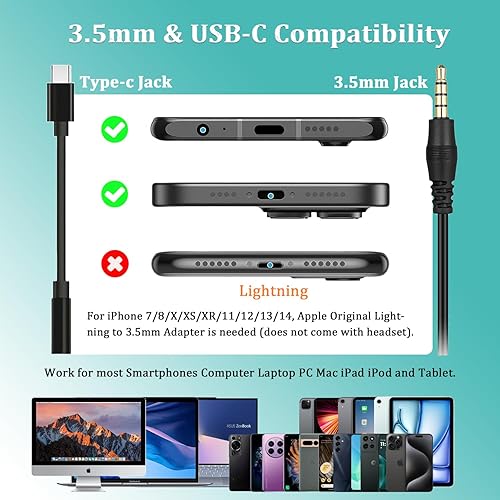 Miniatura 3 de Auriculares Jack de 0.138 in para teléfono celular con micrófono con cancelación de ruido para PC portátil, auriculares de computadora con cable