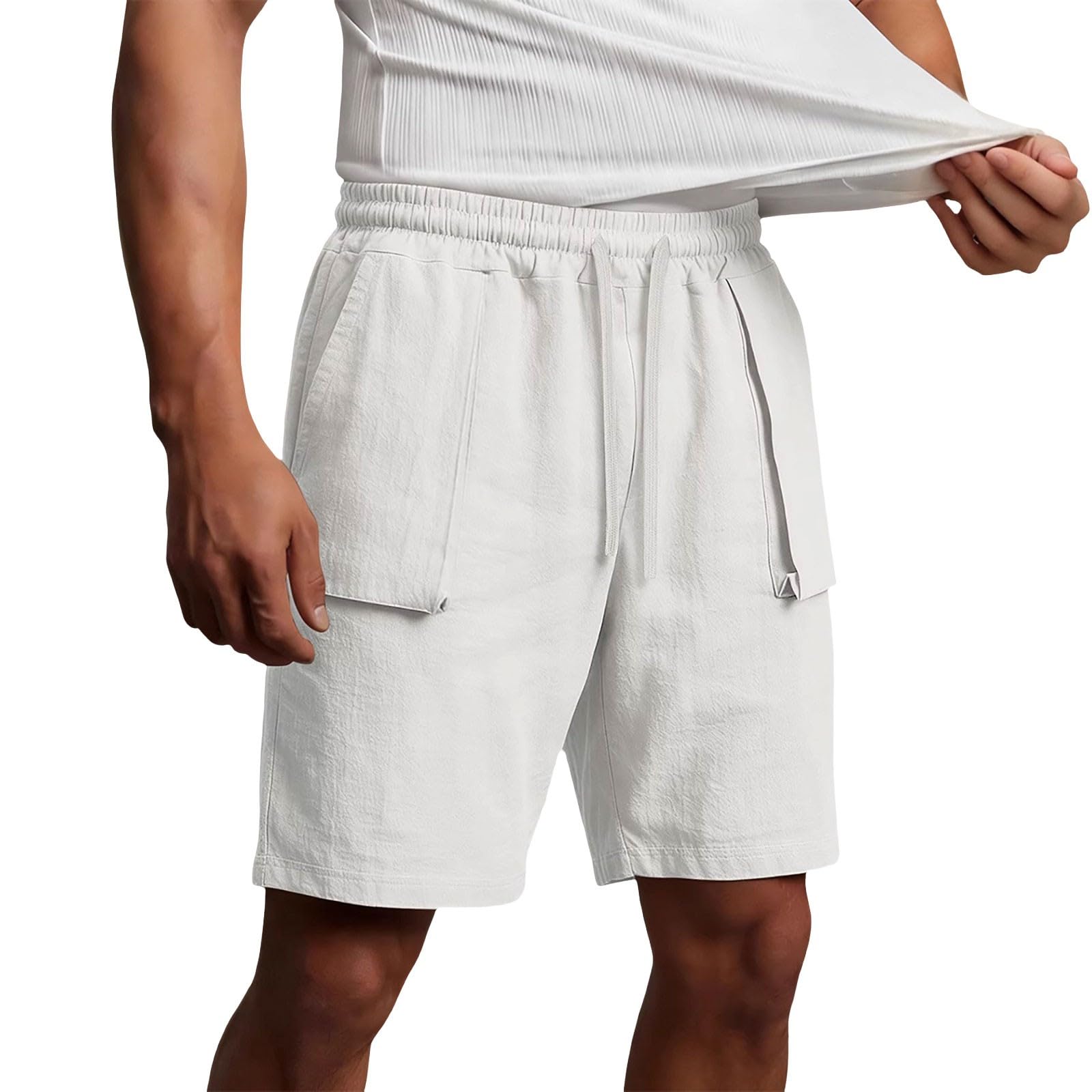 Short en lin pour homme, fin, léger, respirant, jambe droite