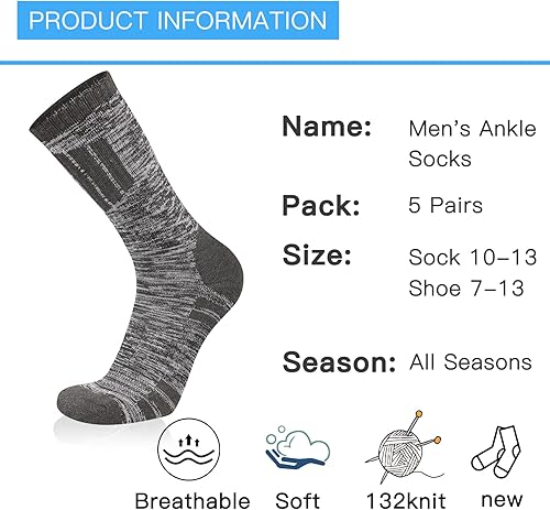 Miniatura 7 de COOVAN Calcetines de senderismo para hombre, 5 pares de calcetines deportivos acolchados que absorben la humedad