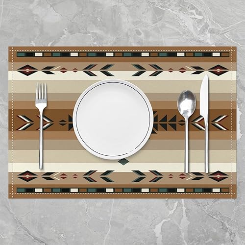 Miniatura 2 de Juego de 4 manteles individuales de 18 x 12 pulgadas, diseño nativo del suroeste para niñas, diseño geométrico del suroeste, mantel individual