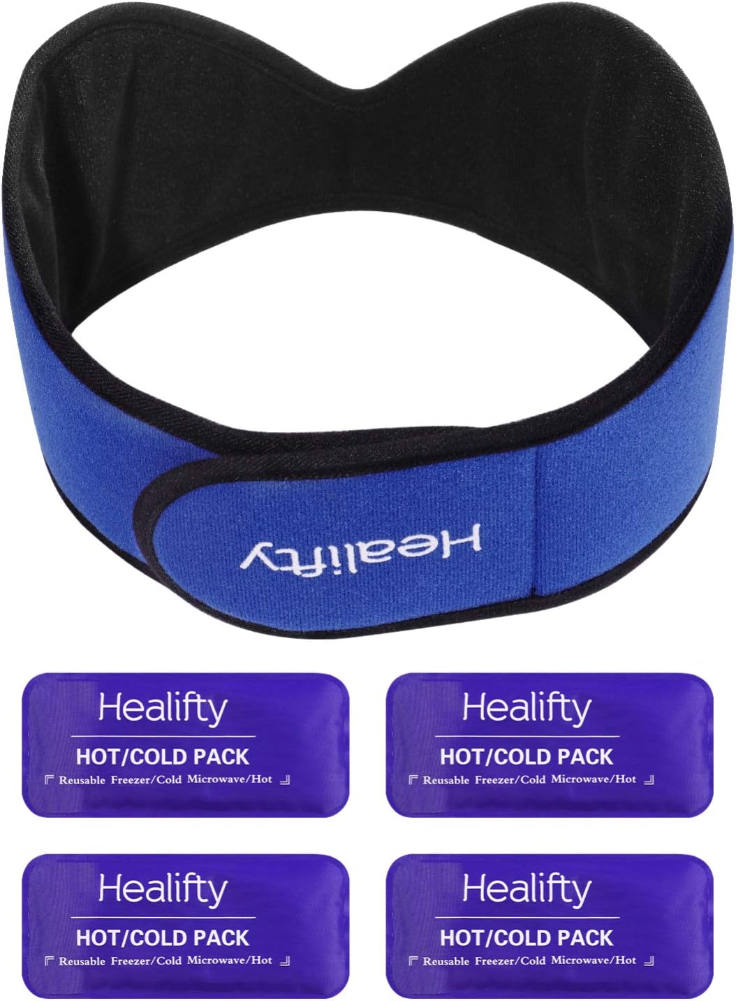 Healifty Ice Pack Wrap with 4 Gel Cold Pack for Wisdom Teeth Flexible Reusable Face Cold Compress with Adjustable Stretch Wrap for Relief Mouth Oral Pain (Blue)