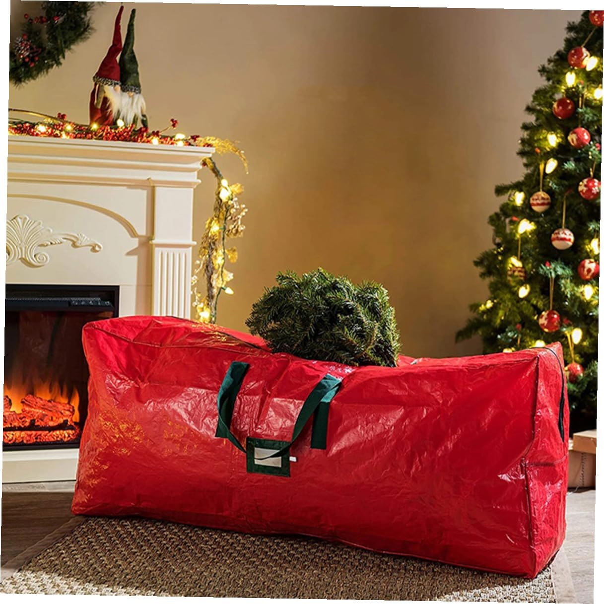 UKCOCO Waterproof Large Christmas Tree Storage Bag 165x38x76cm Red Xmas Tree Pouch with Handles Dustproof Holiday Décor Organizer for Artificial Storage