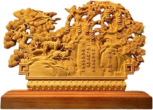 Fu Lu Sau Statue Feng Shui Decor,Solid Wood Fuk LUK Sau Figurine Home Office Decor,Chinese Three Gods Sculpture for Happiness Wealth Longevity