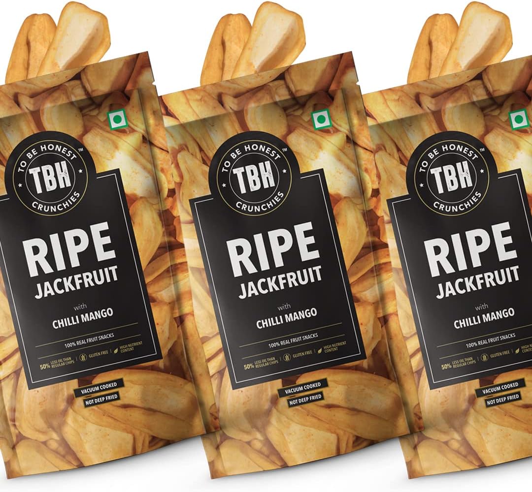 TBH - To Be Honest Jackfruit Chips Crunchies | Ripe Jackfruit | Gluten Free | Vegan Friendly Snack |Low Fat| 50% Less Oil | No Preservatives - Pack of 3 (50 gm*3)
