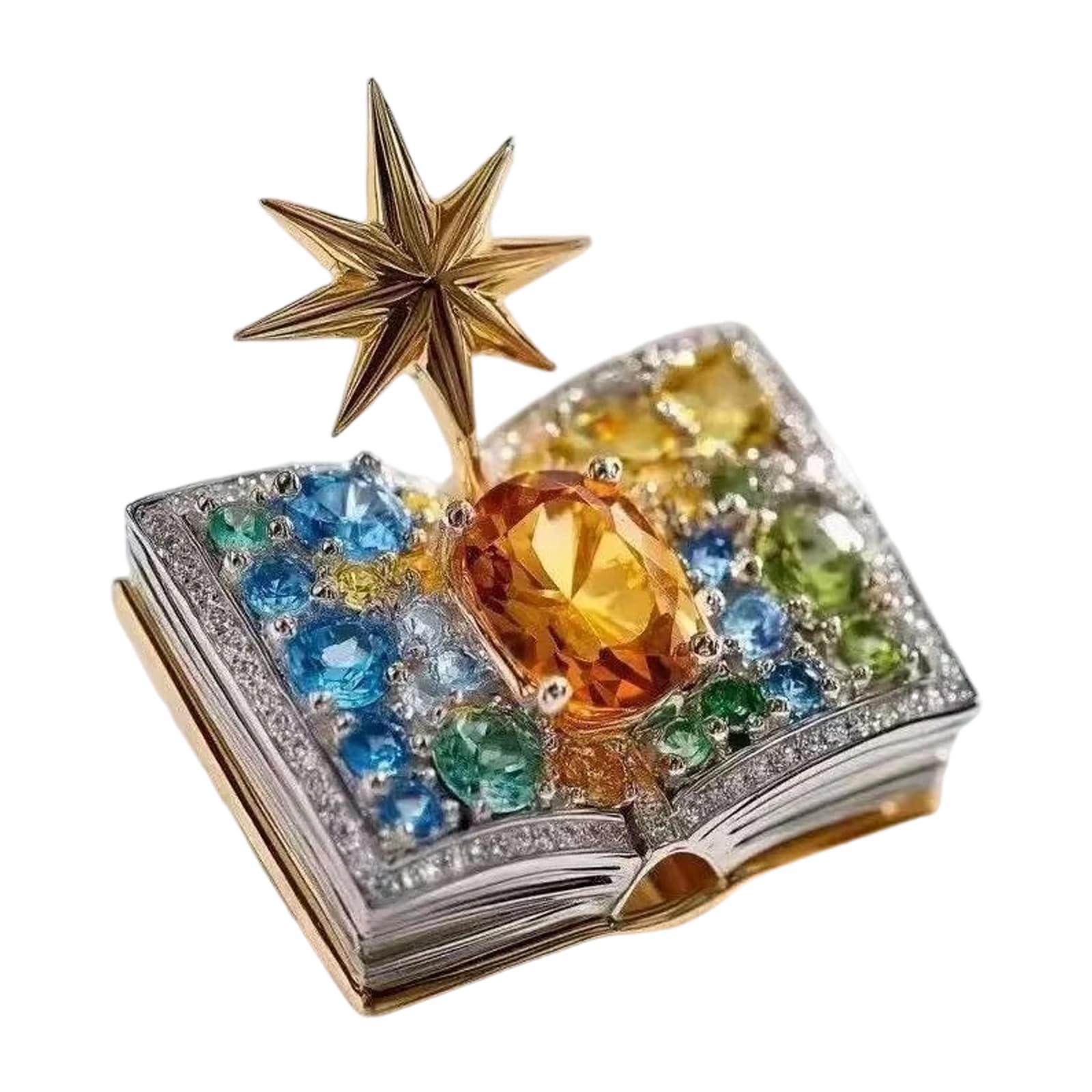 Ljmyy Elegant All Over Rhinestones Octagram Brooch Mystical Spellbook Star Pin with Sparkling Crystals For Women And Girls